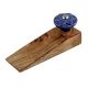 Navy Blue Wheel Flower Ceramic Wooden Door Stopper